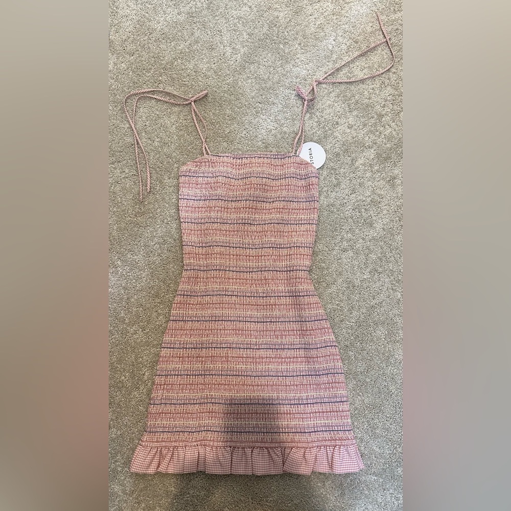 Pink stipe smocked dress with ties